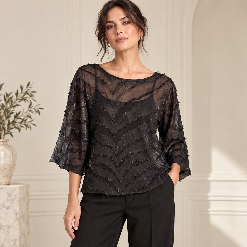 IRO Ornela Silk Sheer Fringe Blouse 40 Avant Garde Deconstructed Indie Sleaze